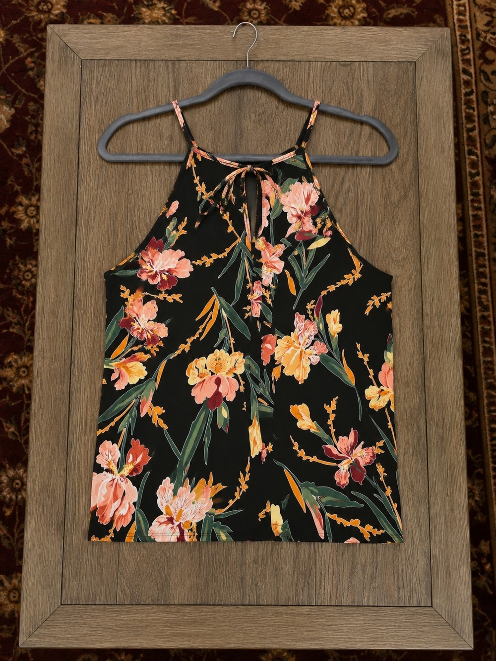Floral Halter Camisole - Black with Pink & Yellow Blooms